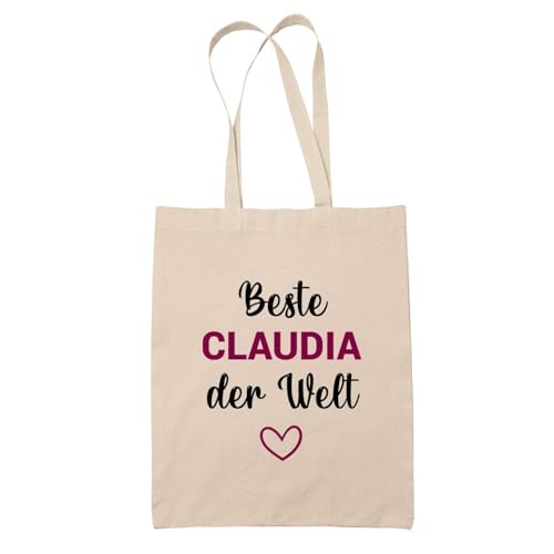 Baumwolltasche Beste Claudia der Welt - Geschenk Muttertag Geburtstag Schwester Weihnachten Tante Patentante Wiederverwendbarer Shopper von Planetee