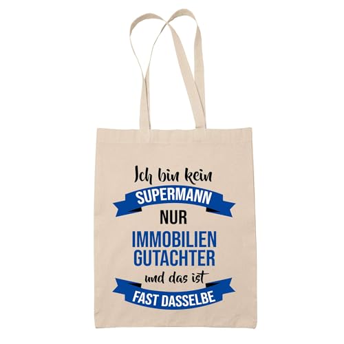 Baumwolltasche Bester Immobiliengutachter Powermann - Stofftasche/Shopper, Geschenk zum Ruhestand, Abschied oder Geburtstag für Kollegen, Chef oder Freund von Planetee