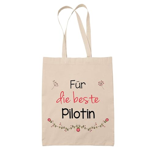 Baumwolltasche Für die beste Pilotin - Stofftasche/Shopper Geschenk zum Ruhestand, Abschied oder Geburtstag für Kollegin, Chefin oder Freundin von Planetee