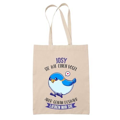 Baumwolltasche Josy - Sie hat einen Vogel - Geschenk Muttertag Geburtstag Schwester Weihnachten Tante Patentante Wiederverwendbarer Shopper von Planetee