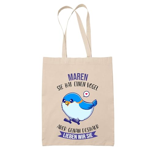 Baumwolltasche Maren - Sie hat einen Vogel - Geschenk Muttertag Geburtstag Schwester Weihnachten Tante Patentante Wiederverwendbarer Shopper von Planetee