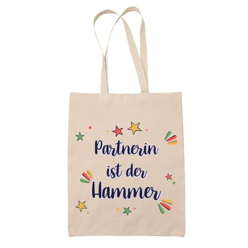 Baumwolltasche Partnerin ist der Hammer - Geschenk Muttertag Geburtstag Schwester Weihnachten Tante Patentante Wiederverwendbarer Shopper von Planetee