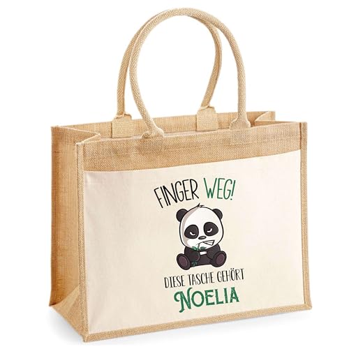 Jute-Shopper mit Tasche Noelia mit grimmig-süßem Panda | Wiederverwendbare Einkaufs- und Shoppingtasche Geschenk Muttertag Geburtstag Schwester Weihnachten Tante Patentante von Planetee