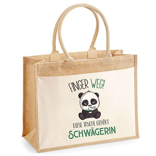 Jute-Shopper mit Tasche Schwägerin mit grimmig-süßem Panda | Wiederverwendbare Einkaufs- und Shoppingtasche Geschenk Muttertag Geburtstag Schwester Weihnachten Tante Patentante von Planetee