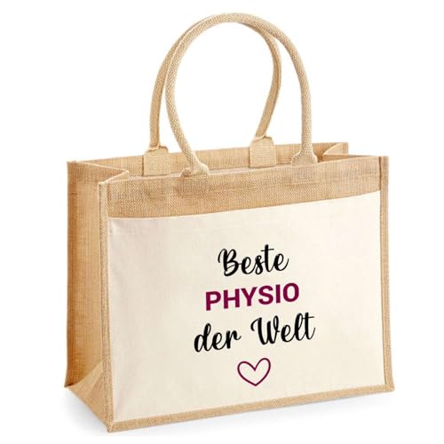 Jute-Shopper mit Vordertasche Beste Physio der Welt- Wiederverwendbare Einkaufs- und Shoppingtasche Geschenk Muttertag Geburtstag Schwester Weihnachten Tante Patentante von Planetee