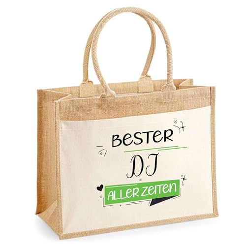 Jute-Shopper mit Vordertasche Bester DJ aller Zeiten - wiederverwendbare Einkaufstasche, Geschenk zum Ruhestand, Abschied oder Geburtstag für Kollegen oder Chef Jute-Shopper mit Vordertasche Bester DJ aller Zeiten - wiederverwendbare Einkaufstasche, Geschenk zum Ruhestand, Abschied oder Geburtstag für Kollegen oder Chef von Planetee