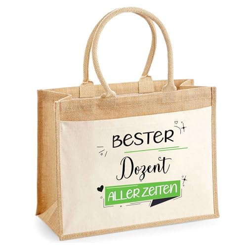 Jute-Shopper mit Vordertasche Bester Dozent aller Zeiten - wiederverwendbare Einkaufstasche, Geschenk zum Ruhestand, Abschied oder Geburtstag für Kollegen oder Chef von Planetee