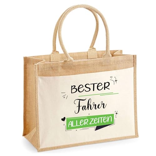 Jute-Shopper mit Vordertasche Bester Fahrer aller Zeiten - wiederverwendbare Einkaufstasche, Geschenk zum Ruhestand, Abschied oder Geburtstag für Kollegen oder Chef Jute-Shopper mit Vordertasche Bester Fahrer aller Zeiten - wiederverwendbare Einkaufstasche, Geschenk zum Ruhestand, Abschied oder Geburtstag für Kollegen oder Chef von Planetee