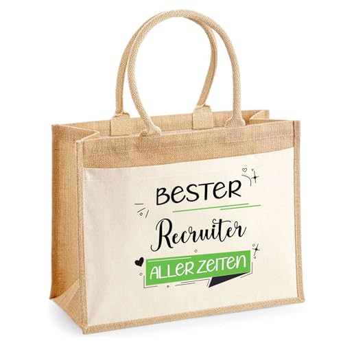 Jute-Shopper mit Vordertasche Bester Recruiter aller Zeiten - wiederverwendbare Einkaufstasche, Geschenk zum Ruhestand, Abschied oder Geburtstag für Kollegen oder Chef Jute-Shopper mit Vordertasche Bester Recruiter aller Zeiten - wiederverwendbare Einkaufstasche, Geschenk zum Ruhestand, Abschied oder Geburtstag für Kollegen oder Chef von Planetee