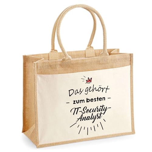 Jute-Shopper mit Vordertasche Das gehört zum besten IT-Security-Analyst - wiederverwendbare Einkaufstasche, Geschenk zum Ruhestand, Abschied oder Geburtstag für Kollegen oder Chef von Planetee