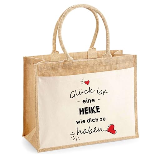 Jute-Shopper mit Vordertasche Heike Glück ist eine wie dich zu haben | Wiederverwendbare Einkaufs- und Shoppingtasche Geschenk Muttertag Geburtstag Schwester Weihnachten Tante Patentante von Planetee