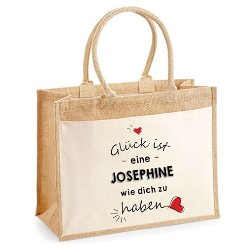 Jute-Shopper mit Vordertasche Josephine Glück ist eine wie dich zu haben | Wiederverwendbare Einkaufs- und Shoppingtasche Geschenk Muttertag Geburtstag Schwester Weihnachten Tante Patentante von Planetee