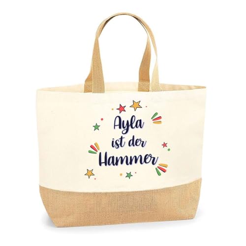 Jutebeutel Ayla ist der Hammer– Einkaufstasche & Strandtasche aus Baumwolle und Jute Geschenk für Damen Geburtstag Muttertag Freundin Schwester Weihnachten von Planetee