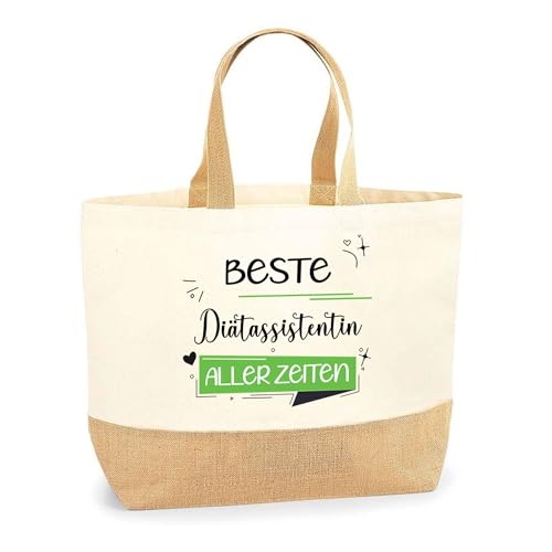 Jutebeutel Beste Diätassistentin aller Zeiten - Einkaufstasche und Strandtasche aus Baumwolle und Jute, Geschenk zum Ruhestand, Abschied, Geburtstag für Kollegin oder Chefin von Planetee