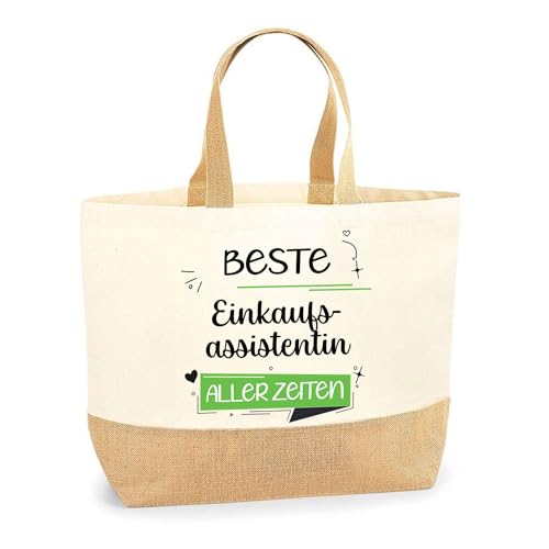Jutebeutel Beste Einkaufsassistentin aller Zeiten - Einkaufstasche und Strandtasche aus Baumwolle und Jute, Geschenk zum Ruhestand, Abschied, Geburtstag für Kollegin oder Chefin von Planetee