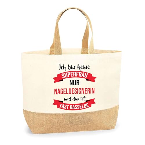 Jutebeutel Beste Nageldesignerin Powerfau - Einkaufstasche und Strandtasche aus Baumwolle und Jute, Geschenk zum Ruhestand, Abschied, Geburtstag für Kollegin oder Chefin von Planetee