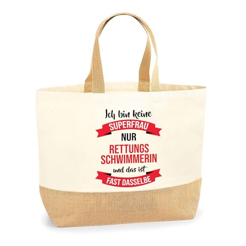Jutebeutel Beste Rettungsschwimmerin Powerfau - Einkaufstasche und Strandtasche aus Baumwolle und Jute, Geschenk zum Ruhestand, Abschied, Geburtstag für Kollegin oder Chefin von Planetee