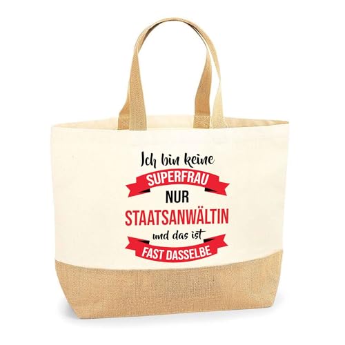 Jutebeutel Beste Staatsanwältin Powerfau - Einkaufstasche und Strandtasche aus Baumwolle und Jute, Geschenk zum Ruhestand, Abschied, Geburtstag für Kollegin oder Chefin von Planetee
