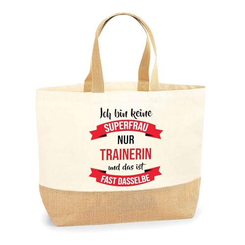 Jutebeutel Beste Trainerin Powerfau - Einkaufstasche und Strandtasche aus Baumwolle und Jute, Geschenk zum Ruhestand, Abschied, Geburtstag für Kollegin oder Chefin von Planetee