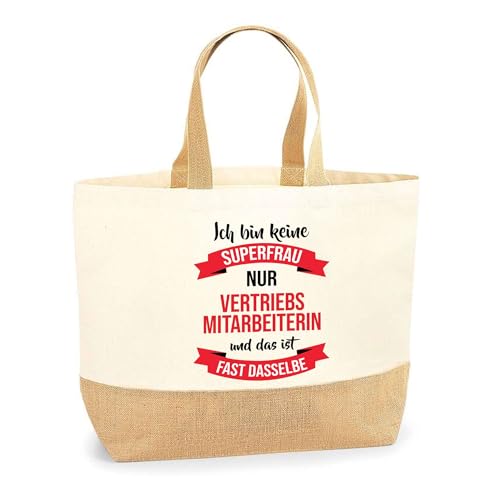 Jutebeutel Beste Vertriebsmitarbeiterin Powerfau - Einkaufstasche und Strandtasche aus Baumwolle und Jute, Geschenk zum Ruhestand, Abschied, Geburtstag für Kollegin oder Chefin von Planetee