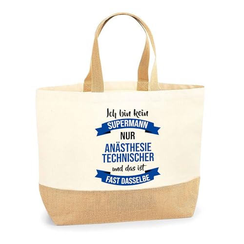 Jutebeutel Bester Anästhesietechnischer Powermann - Einkaufstasche aus Baumwolle & Jute, Geschenk zum Geburtstag, Abschied oder Ruhestand für Kollegen oder Chef von Planetee