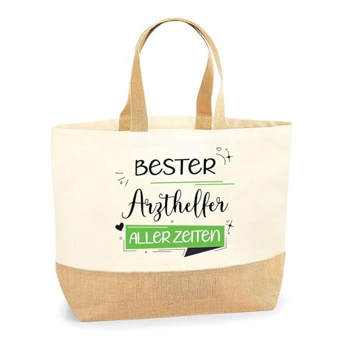 Jutebeutel Bester Arzthelfer aller Zeiten - Einkaufstasche aus Baumwolle & Jute, Geschenk zum Geburtstag, Abschied oder Ruhestand für Kollegen oder Chef von Planetee