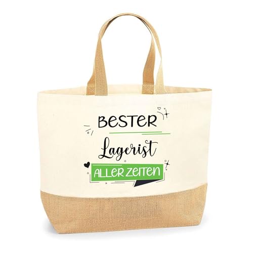 Jutebeutel Bester Lagerist aller Zeiten - Einkaufstasche aus Baumwolle & Jute, Geschenk zum Geburtstag, Abschied oder Ruhestand für Kollegen oder Chef von Planetee