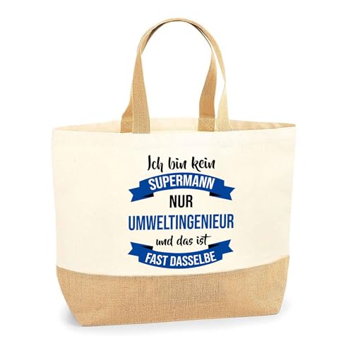 Jutebeutel Bester Umweltingenieur Powermann - Einkaufstasche aus Baumwolle & Jute, Geschenk zum Geburtstag, Abschied oder Ruhestand für Kollegen oder Chef von Planetee