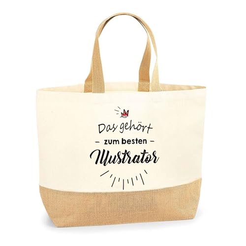 Jutebeutel Das gehört zum besten Illustrator - Einkaufstasche aus Baumwolle & Jute, Geschenk zum Geburtstag, Abschied oder Ruhestand für Kollegen oder Chef von Planetee