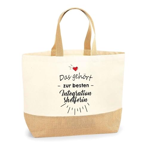 Jutebeutel Das gehört zur besten Integrationshelferin - Einkaufstasche und Strandtasche aus Baumwolle und Jute, Geschenk zum Ruhestand, Abschied, Geburtstag oder Santa für Kollegin oder Chefin von Planetee