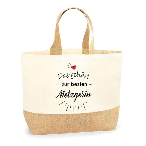 Jutebeutel Das gehört zur besten Metzgerin - Einkaufstasche und Strandtasche aus Baumwolle und Jute, Geschenk zum Ruhestand, Abschied, Geburtstag für Kollegin oder Chefin von Planetee