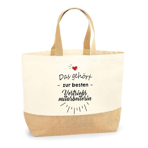 Jutebeutel Das gehört zur besten Vertriebsmitarbeiterin - Einkaufstasche und Strandtasche aus Baumwolle und Jute, Geschenk zum Ruhestand, Abschied, Geburtstag oder Santa für Kollegin oder Chefin von Planetee