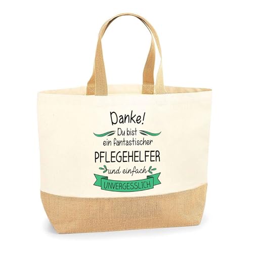 Jutebeutel Fantastischer Pflegehelfer - Einkaufstasche aus Baumwolle & Jute, Geschenk zum Geburtstag, Abschied oder Ruhestand für Kollegen oder Chef von Planetee