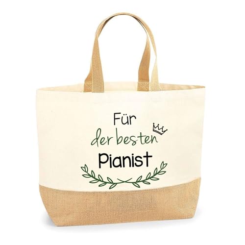 Jutebeutel Für der besten Pianist - Einkaufstasche aus Baumwolle & Jute, Geschenk zum Geburtstag, Abschied oder Ruhestand für Kollegen oder Chef von Planetee