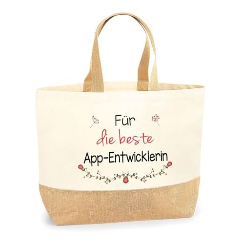 Jutebeutel Für die beste App-Entwicklerin - Einkaufstasche und Strandtasche aus Baumwolle und Jute, Geschenk zum Ruhestand, Abschied, Geburtstag für Kollegin oder Chefin von Planetee