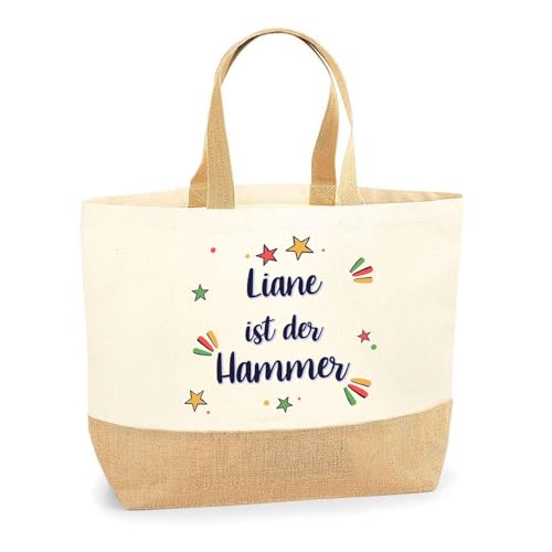 Jutebeutel Liane ist der Hammer– Einkaufstasche & Strandtasche aus Baumwolle und Jute Geschenk für Damen Geburtstag Muttertag Freundin Schwester Weihnachten von Planetee