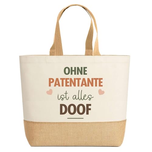 Jutebeutel Ohne Patentante ist alles Doof– Einkaufstasche & Strandtasche aus Baumwolle und Jute Geschenk für Damen Geburtstag Muttertag Freundin Schwester Weihnachten von Planetee