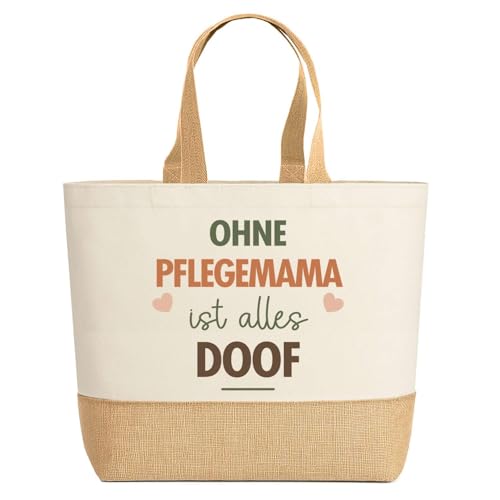 Jutebeutel Ohne Pflegemama ist alles Doof– Einkaufstasche & Strandtasche aus Baumwolle und Jute Geschenk für Damen Geburtstag Muttertag Freundin Schwester Weihnachten von Planetee