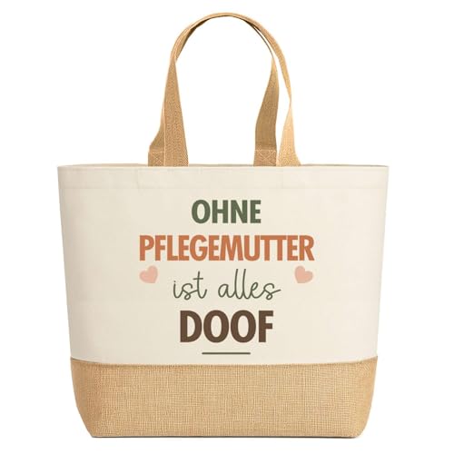 Jutebeutel Ohne Pflegemutter ist alles Doof– Einkaufstasche & Strandtasche aus Baumwolle und Jute Geschenk für Damen Geburtstag Muttertag Freundin Schwester Weihnachten von Planetee