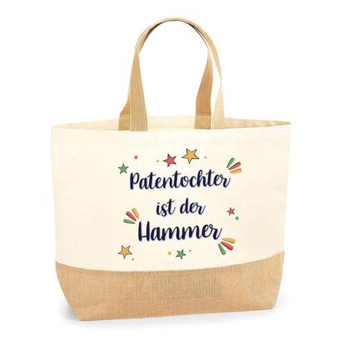 Jutebeutel Patentochter ist der Hammer– Einkaufstasche & Strandtasche aus Baumwolle und Jute Geschenk für Damen Geburtstag Muttertag Freundin Schwester Weihnachten von Planetee