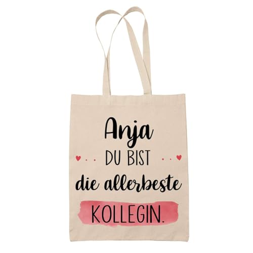 Planetee Baumwolltasche Anja allerbeste Kollegin– Stofftasche Shopper Geschenk zum Ruhestand, Abschied, Geburtstag oder Secret Santa für Kollegin, Chefin, Freundin von Planetee