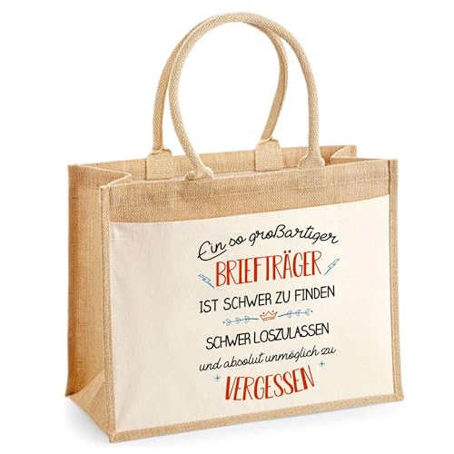 Planetee Jute-Shopper mit Vordertasche Großartiger Briefträger - wiederverwendbare Einkaufstasche, Geschenk zum Ruhestand, Abschied oder Geburtstag für Kollegen oder Chef von Planetee