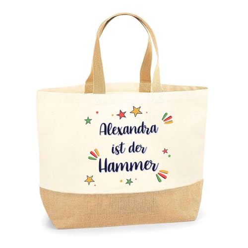 Jutebeutel Alexandra ist der Hammer– Einkaufstasche & Strandtasche aus Baumwolle und Jute Geschenk für Damen Geburtstag Muttertag Freundin Schwester Weihnachten von Planetee