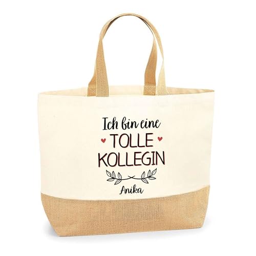 Planetee Jutebeutel Anika Tolle Kollegin - Einkaufstasche & Strandtasche aus Baumwolle und Jute Geschenk für Damen Geburtstag Muttertag Freundin Schwester Weihnachten von Planetee