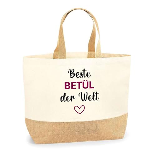 Planetee Jutebeutel Beste Betül der Welt– Einkaufstasche & Strandtasche aus Baumwolle und Jute Geschenk für Damen Geburtstag Muttertag Freundin Schwester Weihnachten von Planetee