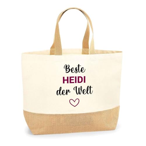 Planetee Jutebeutel Beste Heidi der Welt– Einkaufstasche & Strandtasche aus Baumwolle und Jute Geschenk für Damen Geburtstag Muttertag Freundin Schwester Weihnachten von Planetee