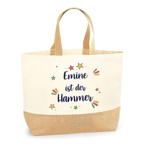 Jutebeutel Emine ist der Hammer– Einkaufstasche & Strandtasche aus Baumwolle und Jute Geschenk für Damen Geburtstag Muttertag Freundin Schwester Weihnachten von Planetee