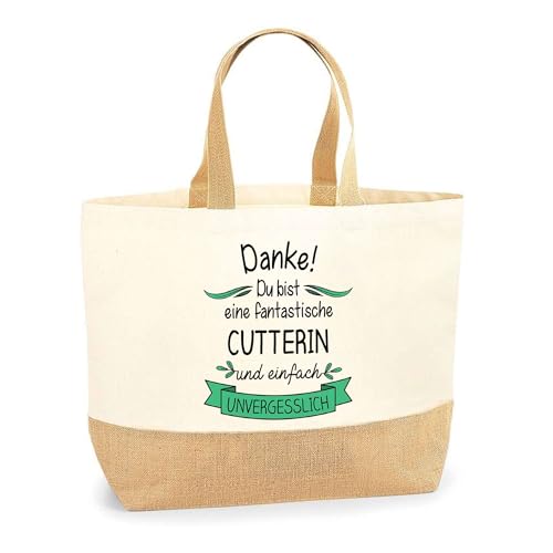 Planetee Jutebeutel Fantastische Cutterin - Einkaufstasche und Strandtasche aus Baumwolle und Jute, Geschenk zum Ruhestand, Abschied, Geburtstag für Kollegin oder Chefin von Planetee
