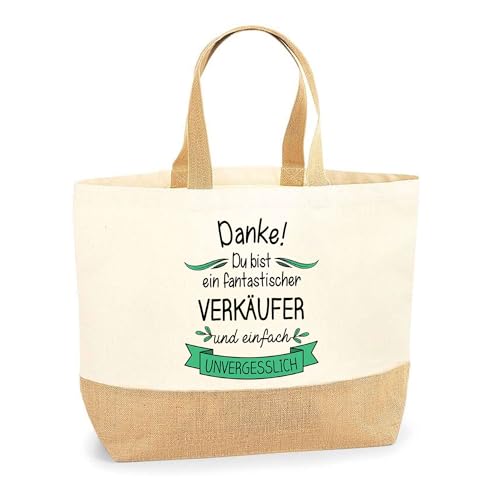 Planetee Jutebeutel Fantastischer Verkäufer - Einkaufstasche aus Baumwolle & Jute, Geschenk zum Geburtstag, Abschied oder Ruhestand für Kollegen oder Chef von Planetee