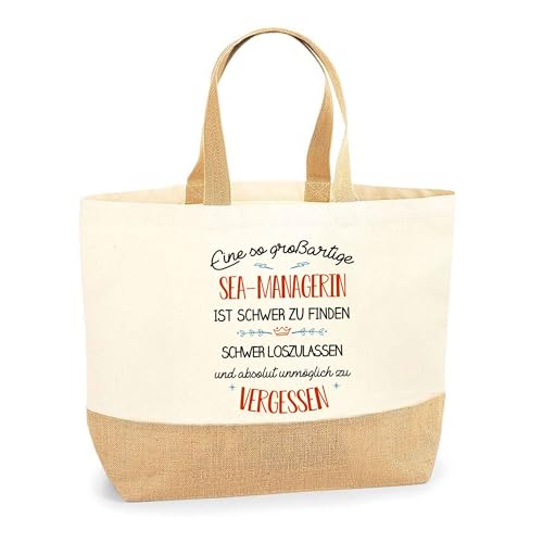 Planetee Jutebeutel Großartige SEA-Managerin - Einkaufstasche und Strandtasche aus Baumwolle und Jute, Geschenk zum Ruhestand, Abschied, Geburtstag für Kollegin oder Chefin von Planetee